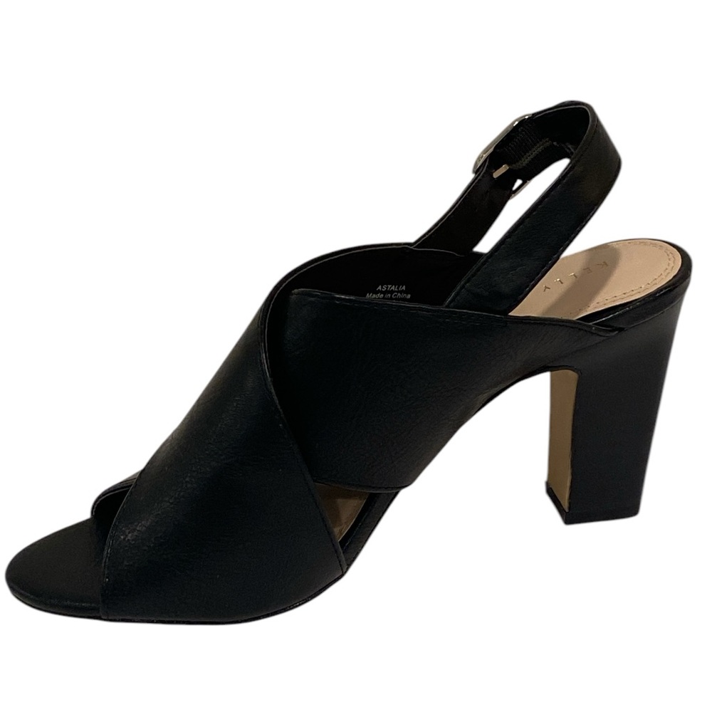 Kelly & Katie Astalia Crisscross Black Leather Peep Toe Heels Women’s 9.5 NEW - Picture 3 of 8